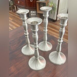Silver Metal Taper Candle Holders - Set of 4